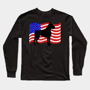 Boxer Dog American Flag Vintage Retro Long Sleeve T-Shirt